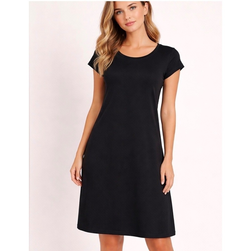 Eileen Fisher Black Organic Cotton Short Sleeve A-Line T-Shirt Dress XS Casual